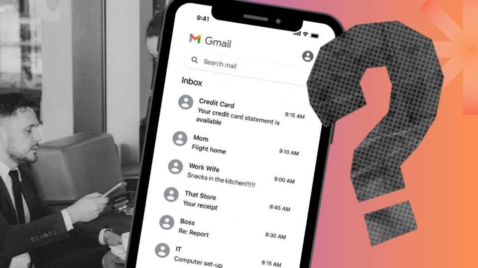 A phone showing an inbox, including one which contains a credit card statement
